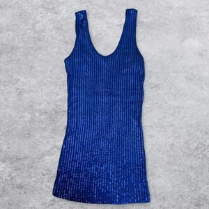 Express Womens Royal Blue Ribbed Sequin Stripe Scoop Neck Tank Top Size S/P